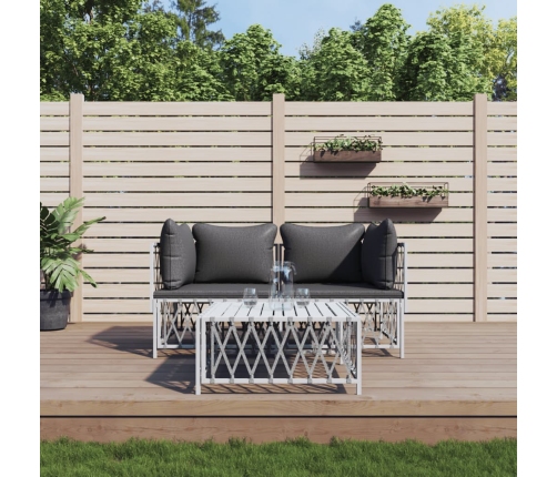 Juego de muebles de jardín 3 piezas con cojines acero blanco