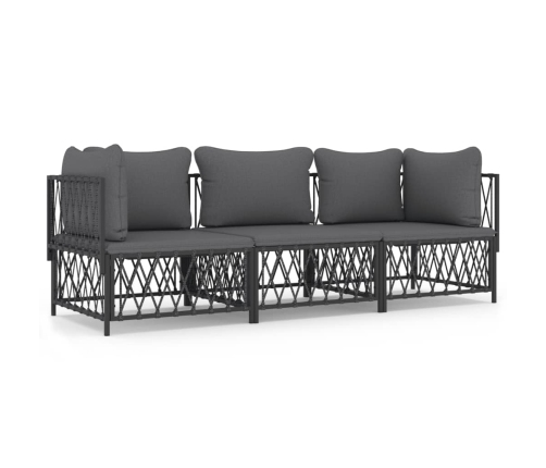 Juego muebles de jardín 3 pzas y cojines acero gris antracita