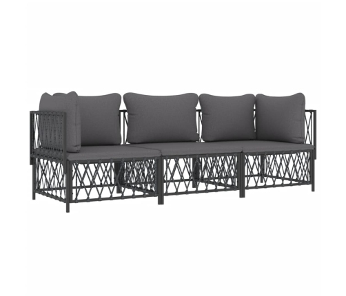 Juego muebles de jardín 3 pzas y cojines acero gris antracita