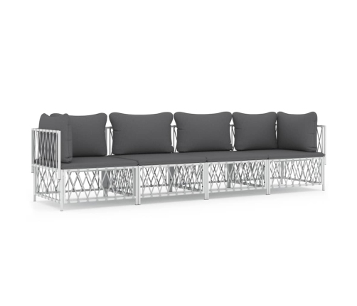 Juego de muebles de jardín 4 piezas y cojines acero blanco