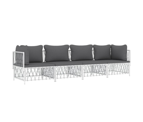Juego de muebles de jardín 4 piezas y cojines acero blanco