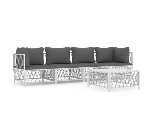 Juego de muebles de jardín 5 piezas y cojines acero blanco