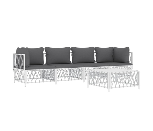 Juego de muebles de jardín 5 piezas y cojines acero blanco