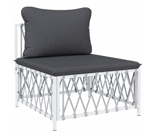 Juego de muebles de jardín 5 piezas y cojines acero blanco