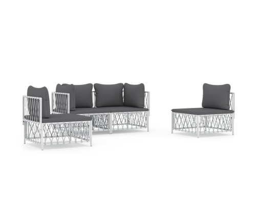 Juego de muebles de jardín 4 piezas y cojines acero blanco
