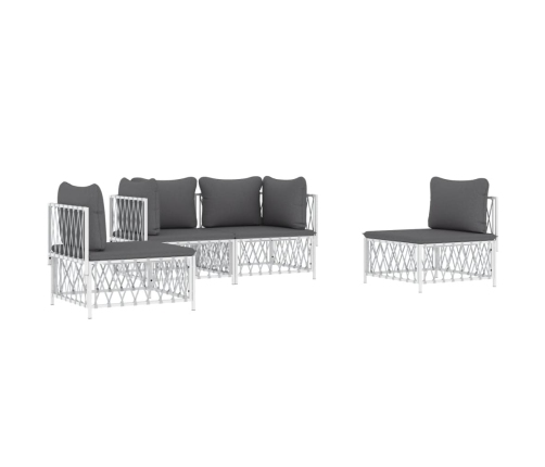 Juego de muebles de jardín 4 piezas y cojines acero blanco