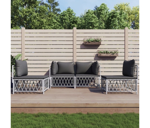 Juego de muebles de jardín 4 piezas y cojines acero blanco