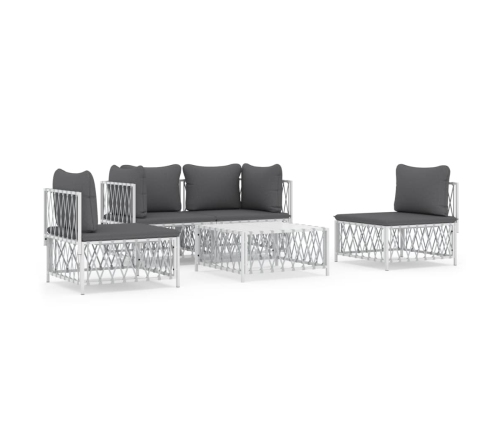 Juego de muebles de jardín 5 piezas y cojines acero blanco
