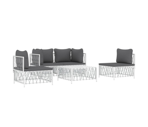 Juego de muebles de jardín 5 piezas y cojines acero blanco