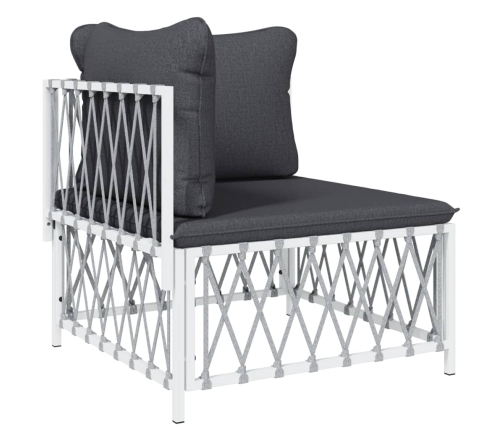 Juego de muebles de jardín 5 piezas y cojines acero blanco