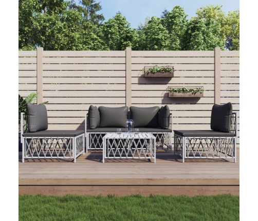 Juego de muebles de jardín 5 piezas y cojines acero blanco