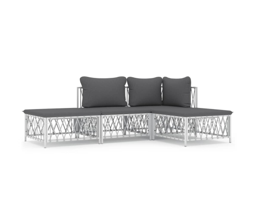 Juego de muebles de jardín 4 piezas y cojines acero blanco