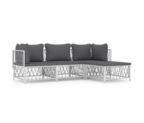 Juego de muebles de jardín 4 piezas y cojines acero blanco