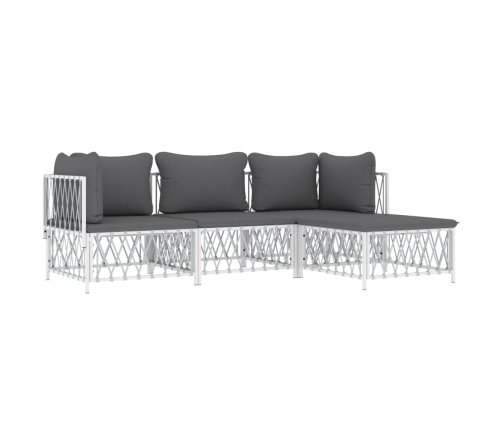 Juego de muebles de jardín 4 piezas y cojines acero blanco