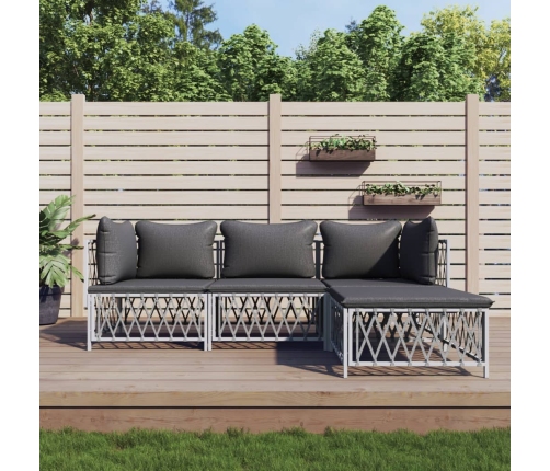 Juego de muebles de jardín 4 piezas y cojines acero blanco