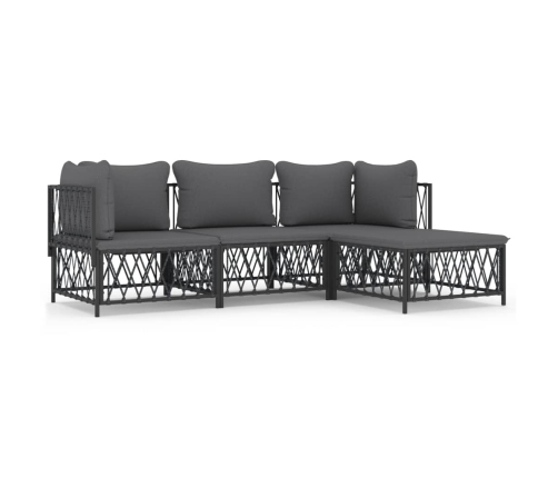 Juego muebles de jardín 4 pzas y cojines acero gris antracita