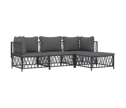 Juego muebles de jardín 4 pzas y cojines acero gris antracita