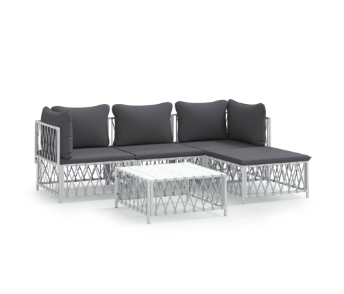 Juego de muebles de jardín 5 piezas y cojines acero blanco