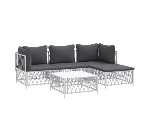 Juego de muebles de jardín 5 piezas y cojines acero blanco