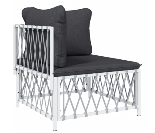 Juego de muebles de jardín 5 piezas y cojines acero blanco