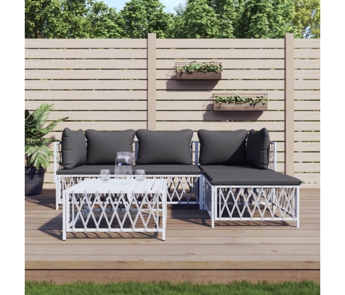 Juego de muebles de jardín 5 piezas y cojines acero blanco