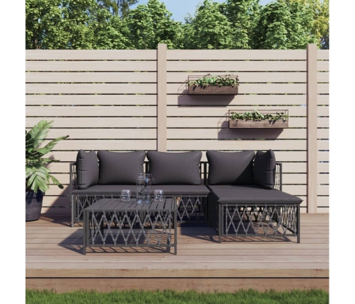 Juego muebles de jardín 5 pzas y cojines acero gris antracita