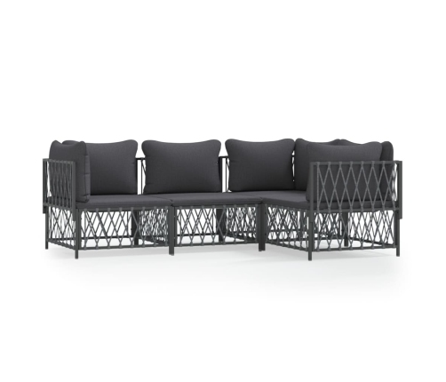 Juego muebles de jardín 4 pzas y cojines acero gris antracita