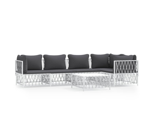 Juego de muebles de jardín 6 piezas con cojines acero blanco