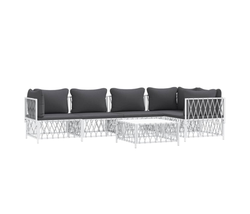 Juego de muebles de jardín 6 piezas con cojines acero blanco