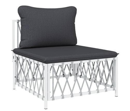 Juego de muebles de jardín 6 piezas con cojines acero blanco