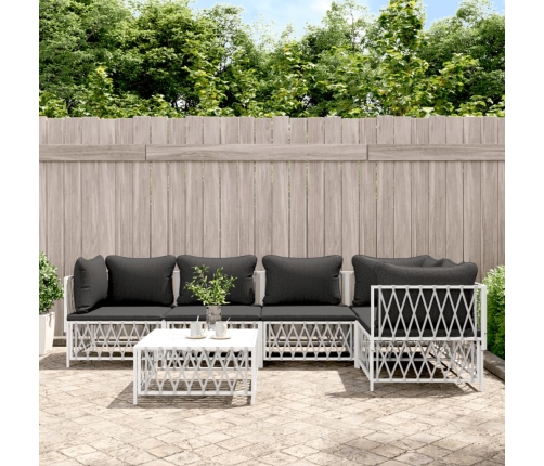 Juego de muebles de jardín 6 piezas con cojines acero blanco