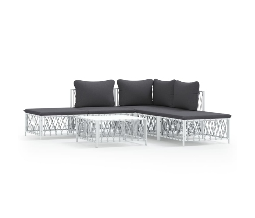 Juego de muebles de jardín 6 piezas con cojines acero blanco