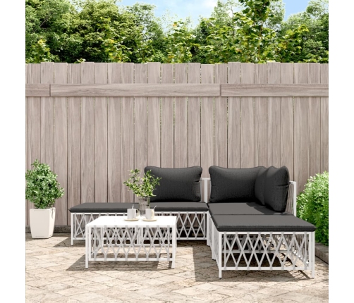 Juego de muebles de jardín 6 piezas con cojines acero blanco
