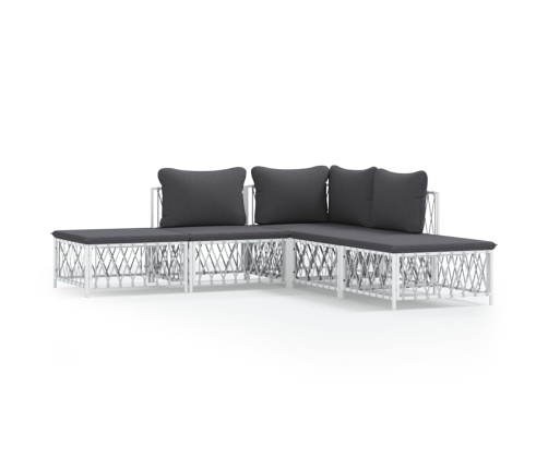 Juego de muebles de jardín 5 piezas y cojines acero blanco