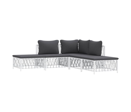 Juego de muebles de jardín 5 piezas y cojines acero blanco