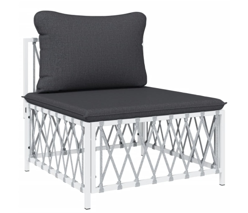 Juego de muebles de jardín 5 piezas y cojines acero blanco