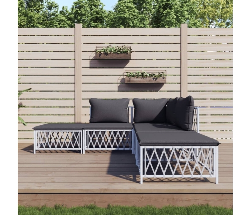 Juego de muebles de jardín 5 piezas y cojines acero blanco