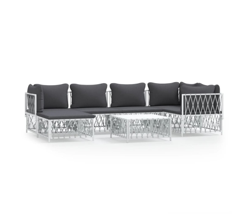 Juego de muebles de jardín 7 piezas con cojines acero blanco