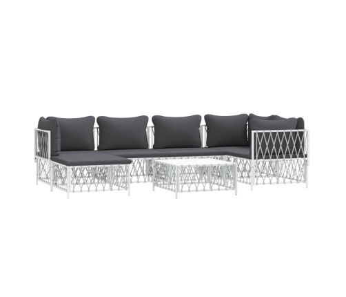 Juego de muebles de jardín 7 piezas con cojines acero blanco