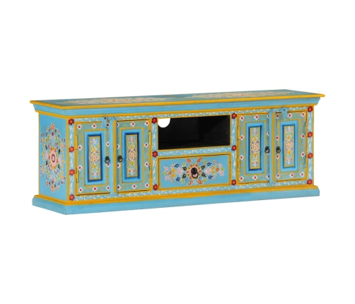 Mueble de TV madera maciza de mango azul 110x30x40 cm