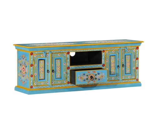 Mueble de TV madera maciza de mango azul 110x30x40 cm