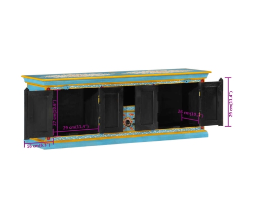 Mueble de TV madera maciza de mango azul 110x30x40 cm