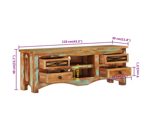 vidaXL Mueble de TV madera maciza reciclada 110x30x40 cm