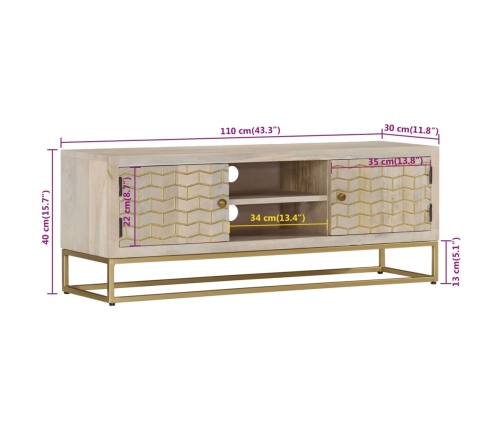 vidaXL Mueble de TV madera maciza de mango blanqueada 110x30x40 cm