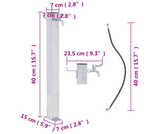 Fuente de agua para jardín acero inoxidable cuadrada 40 cm