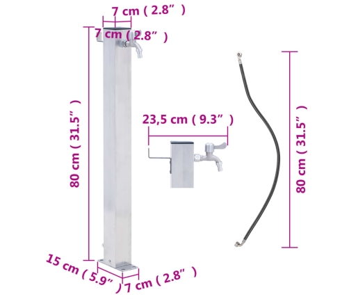 Fuente de agua para jardín acero inoxidable cuadrada 80 cm