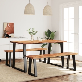 Juego de comedor con borde vivo 3 piezas madera maciza acacia