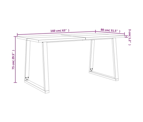 Juego de comedor con borde vivo 3 piezas madera maciza acacia