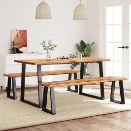 Juego de comedor con borde vivo 3 piezas madera maciza acacia