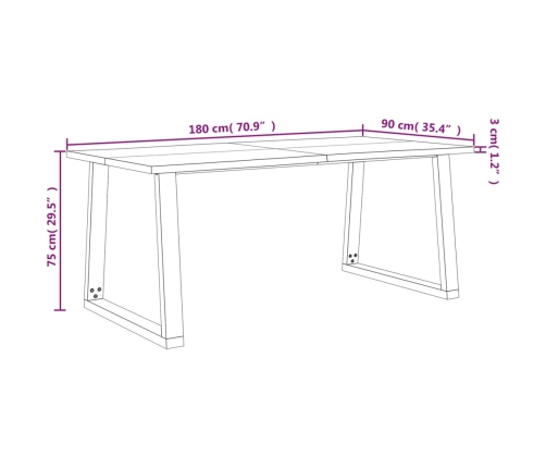 Juego de comedor con borde vivo 3 piezas madera maciza acacia